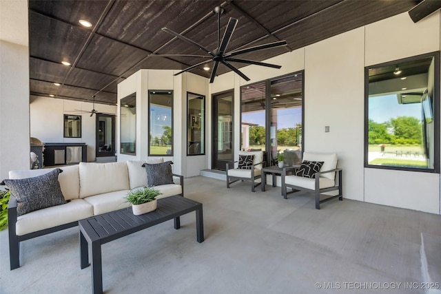 17076 S 31st E Ave, Mounds, OK 74047 - view of patio featuring a ceiling fan and outdoor lounge area