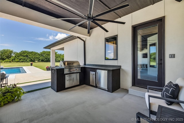 17076 S 31st E Ave, Mounds, OK 74047 - view of patio / terrace featuring area for grilling, a ceiling fan, and an outdoor pool