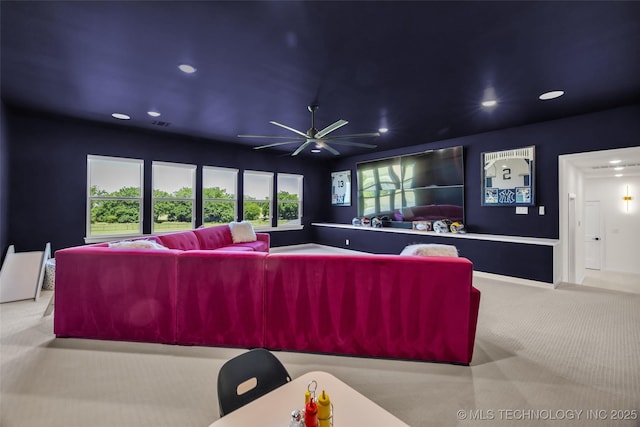 17076 S 31st E Ave, Mounds, OK 74047 - home theater room with carpet floors, recessed lighting, and a ceiling fan