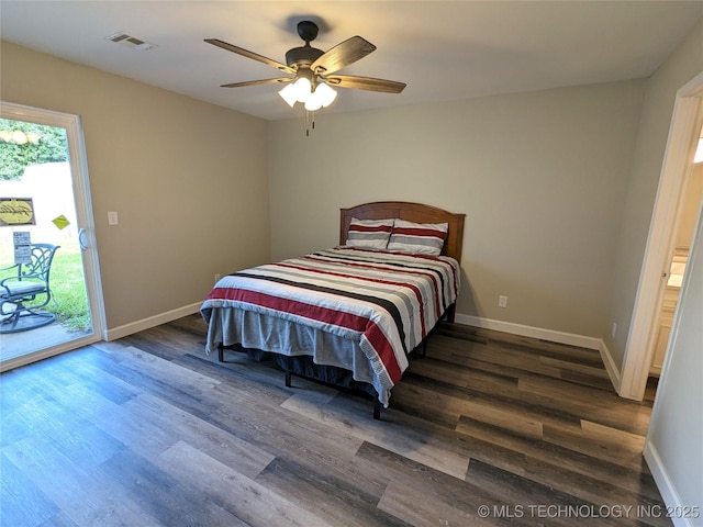 605 W 18th St S, Claremore, OK 74019 - bedroom featuring wood finished floors, access to exterior, and ceiling fan