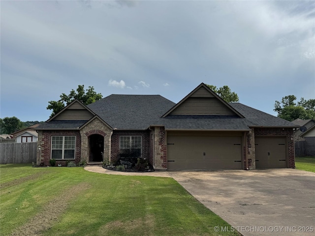 21902 W 13th St S, Sand Springs, OK 74063 - view of front of home with brick siding, a garage, a shingled roof, and concrete driveway