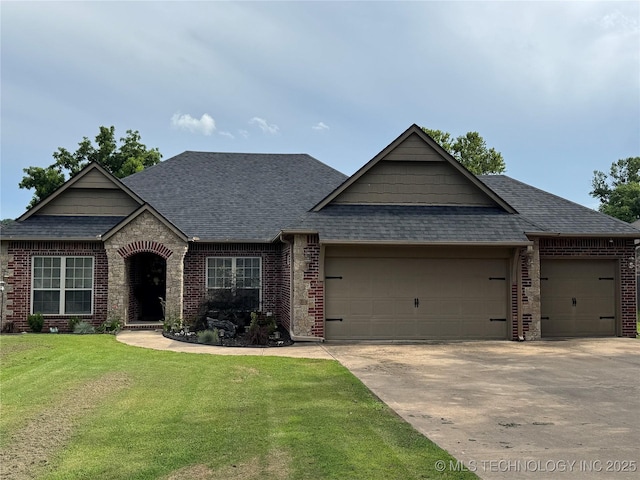 21902 W 13th St S, Sand Springs, OK 74063 - view of front facade with roof with shingles, an attached garage, brick siding, and concrete driveway