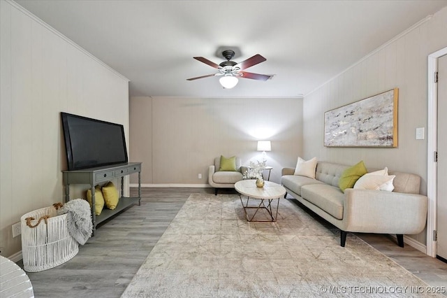 3948 S 93rd E Ave, Tulsa, OK 74145 - living area with wood finished floors, ceiling fan, and ornamental molding