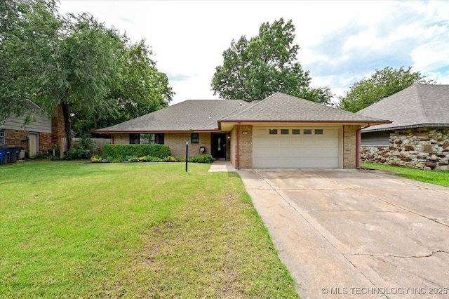 3948 S 93rd E Ave, Tulsa, OK 74145 - single story home featuring a garage, driveway, a front lawn, brick siding, and a shingled roof