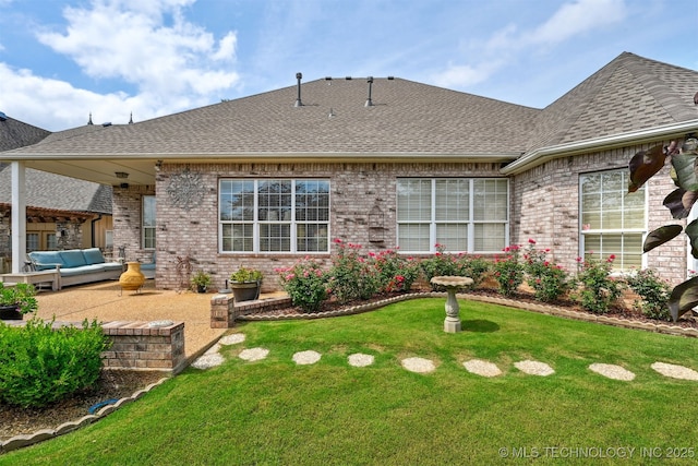 408 E 124th St S, Jenks, OK 74037 - rear view of house featuring an outdoor hangout area, a yard, and roof with shingles