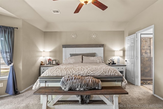 14908 E 88th St, Owasso, OK 74055 - bedroom with light carpet, ceiling fan, and ensuite bath
