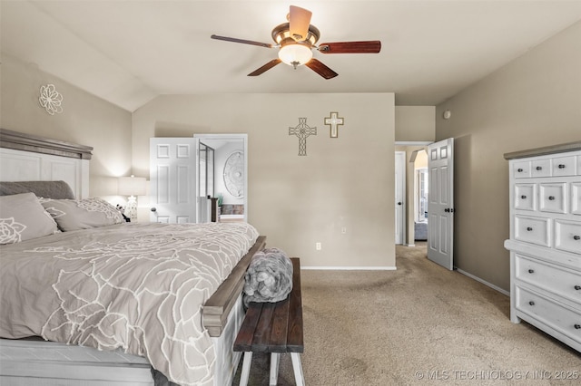 14908 E 88th St, Owasso, OK 74055 - bedroom with light colored carpet, lofted ceiling, and ceiling fan
