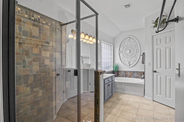 14908 E 88th St, Owasso, OK 74055 - bathroom with tile patterned floors, a bath, vanity, and tiled shower