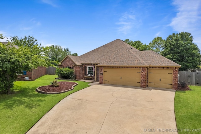 14908 E 88th St, Owasso, OK 74055 - view of front of home with an attached garage, brick siding, concrete driveway, and a shingled roof