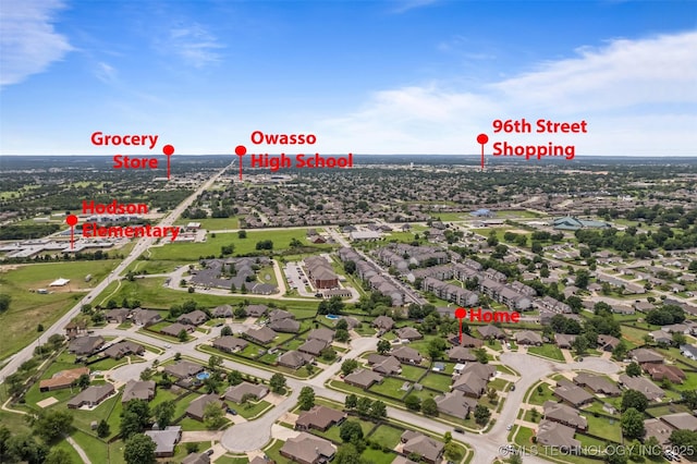 14908 E 88th St, Owasso, OK 74055 - aerial overview of property's location with nearby suburban area