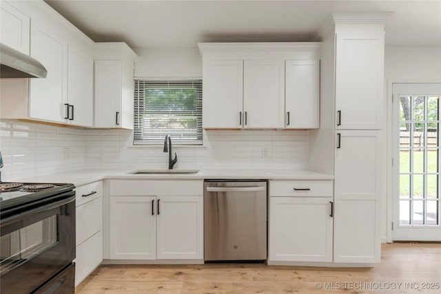 101 W Waco Pl, Broken Arrow, OK 74011 - kitchen featuring stainless steel dishwasher, black / electric stove, white cabinets, and light countertops
