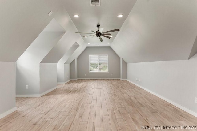 19021 E Chokeberry St, Owasso, OK 74055 - additional living space featuring a ceiling fan, light wood finished floors, lofted ceiling, and recessed lighting