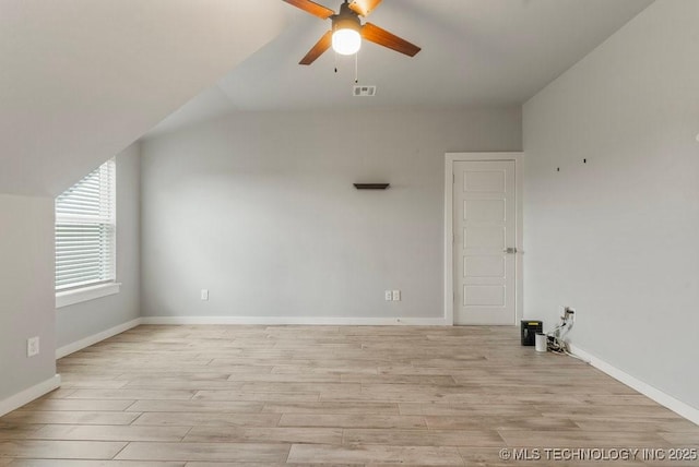 19021 E Chokeberry St, Owasso, OK 74055 - bonus room with ceiling fan, light wood-style flooring, and vaulted ceiling