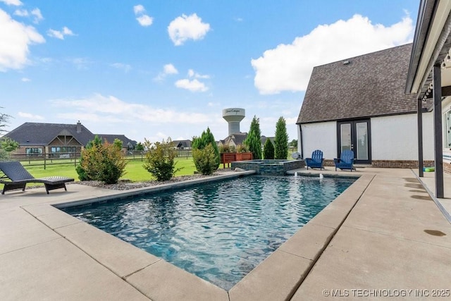 19021 E Chokeberry St, Owasso, OK 74055 - view of pool featuring french doors, a patio, and a pool with connected hot tub