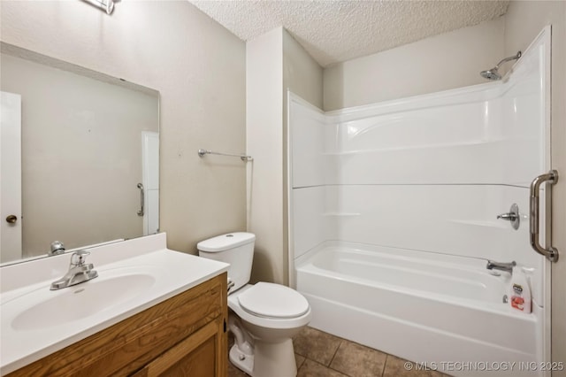 612 S 5th St, Eufaula, OK 74432 - full bath featuring vanity, a textured ceiling, bathtub / shower combination, and tile patterned floors