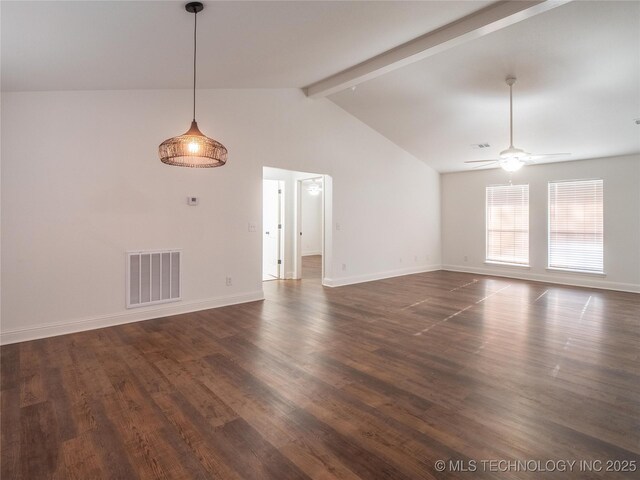 3404 N Birch, Mcalester, OK 74501 - unfurnished living room featuring dark wood-style flooring and ceiling fan