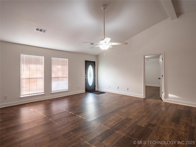 3404 N Birch, Mcalester, OK 74501 - empty room featuring a ceiling fan and dark wood finished floors