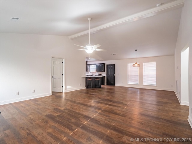 3404 N Birch, Mcalester, OK 74501 - unfurnished living room featuring dark wood-style flooring and a ceiling fan