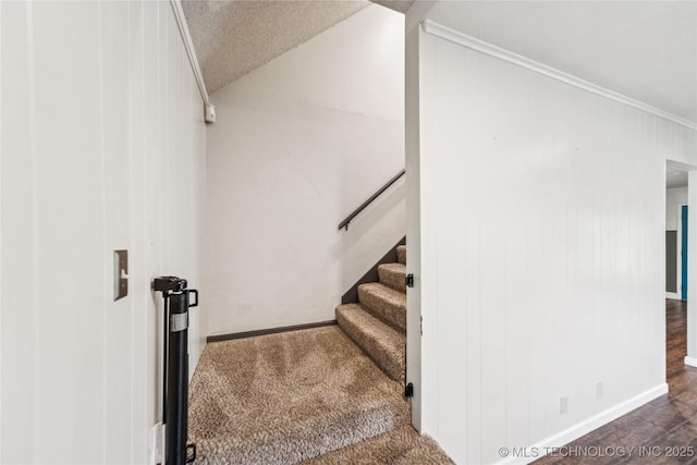 6103 S 223rd E Ave, Broken Arrow, OK 74014 - staircase with ornamental molding and vaulted ceiling