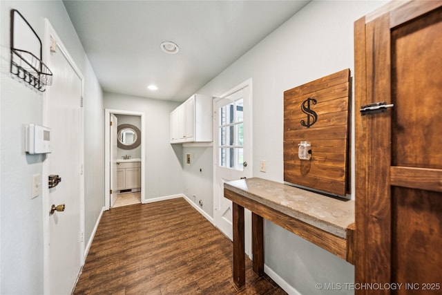 6103 S 223rd E Ave, Broken Arrow, OK 74014 - hallway featuring dark wood-type flooring and recessed lighting