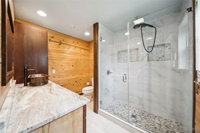 6103 S 223rd E Ave, Broken Arrow, OK 74014 - bathroom featuring a shower stall, vanity, recessed lighting, and tile patterned flooring