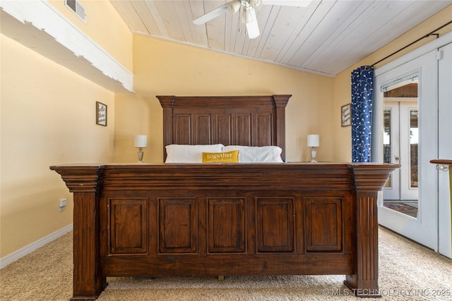 61112 E 310, Grove, OK 74344 - bedroom featuring light colored carpet, wood ceiling, and ceiling fan