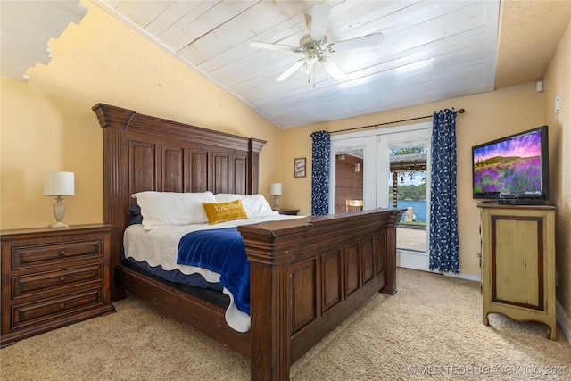61112 E 310, Grove, OK 74344 - bedroom with light carpet, wooden ceiling, ceiling fan, and lofted ceiling