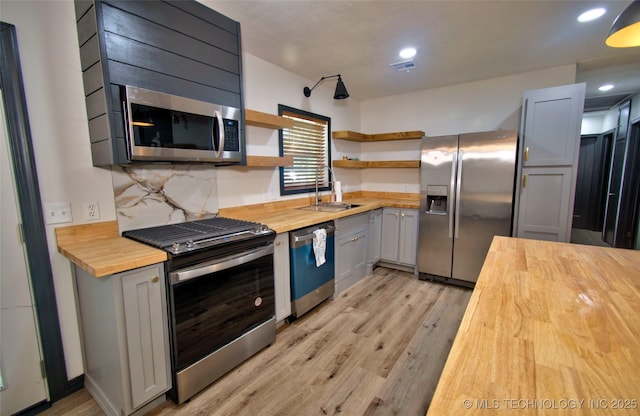 1424 E Okmulgee St, Muskogee, OK 74403 - kitchen featuring butcher block counters, appliances with stainless steel finishes, light wood-type flooring, and recessed lighting