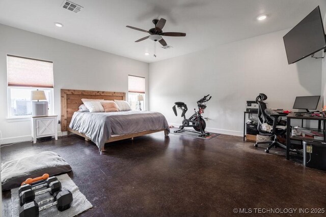 8486 Mcduffee Rd, Kingston, OK 73439 - bedroom with multiple windows, recessed lighting, and a ceiling fan