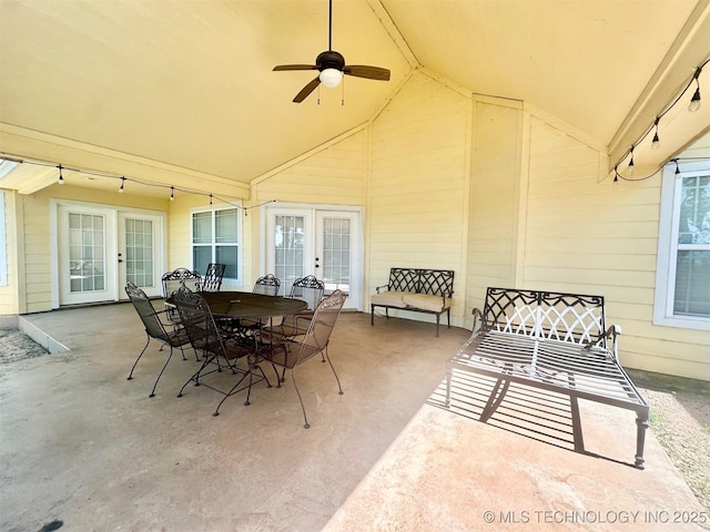 1908 Rhynes-Childress Loop, Kingston, OK 73439 - view of patio with french doors, a ceiling fan, and outdoor dining space
