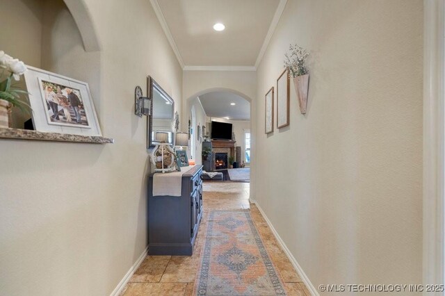 14404 S Florence Ave, Bixby, OK 74008 - hall with arched walkways, ornamental molding, and recessed lighting