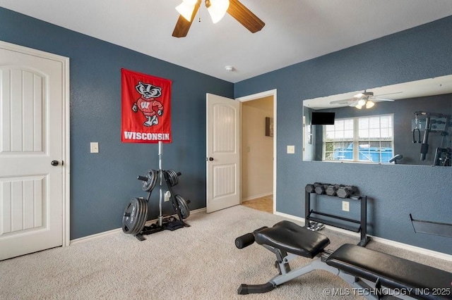14404 S Florence Ave, Bixby, OK 74008 - workout area featuring a ceiling fan and carpet