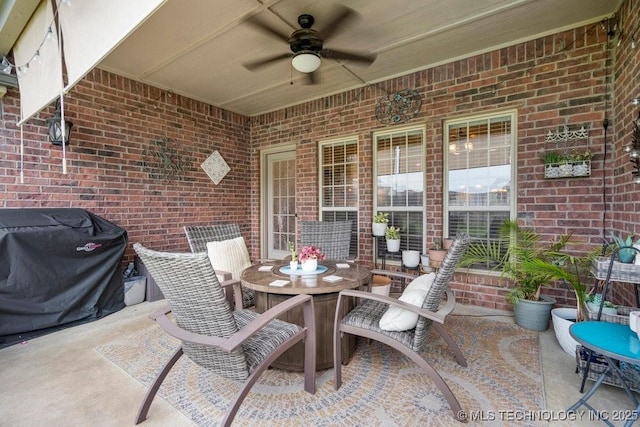 14404 S Florence Ave, Bixby, OK 74008 - view of patio featuring ceiling fan, outdoor dining space, and grilling area