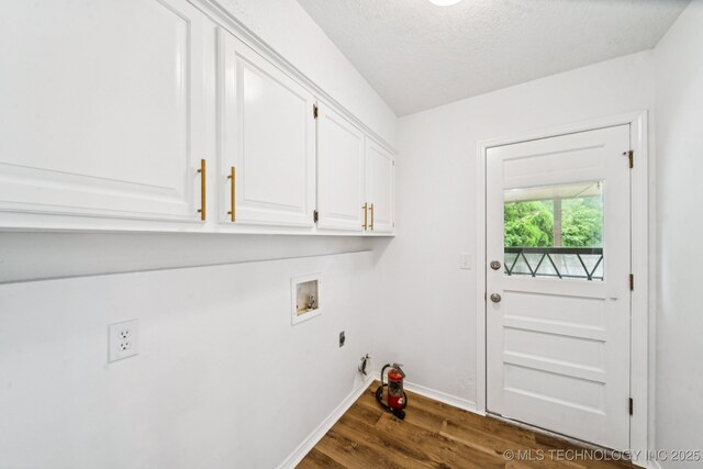 6947 S 30th W Ave, Tulsa, OK 74132 - washroom with cabinet space, dark wood-style floors, hookup for a washing machine, gas dryer hookup, and electric dryer hookup
