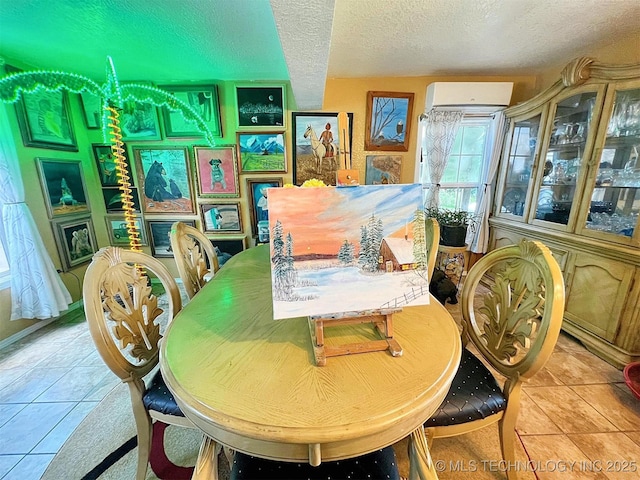 98224 S 4489th Rd, Vian, OK 74962 - dining room featuring plenty of natural light, light tile patterned floors, a textured ceiling, and a wall mounted air conditioner
