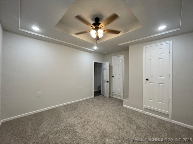 23308 W 171st St, Kellyville, OK 74039 - unfurnished bedroom featuring a raised ceiling, carpet floors, recessed lighting, and ceiling fan