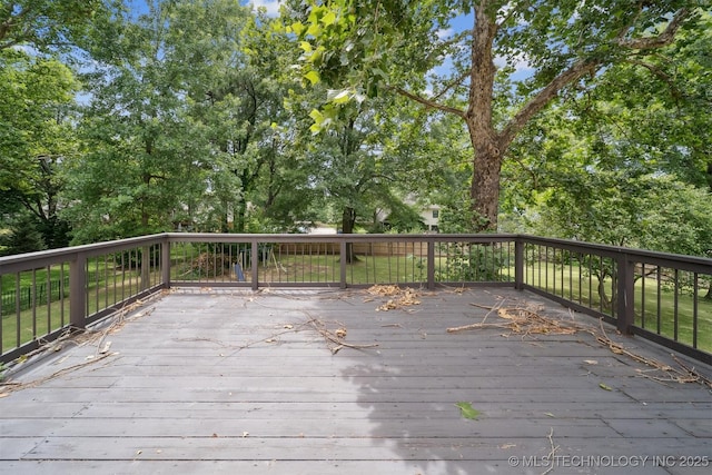 10958 S Richmond Ave, Tulsa, OK 74137 - wooden terrace featuring view of wooded area