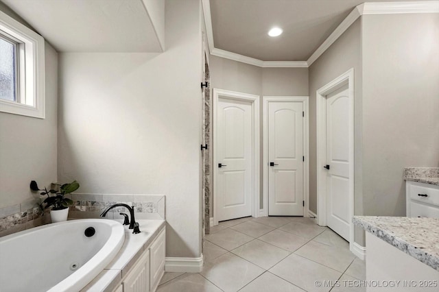 14505 E 79th St, Owasso, OK 74055 - full bathroom with a jetted tub, tile patterned floors, and crown molding