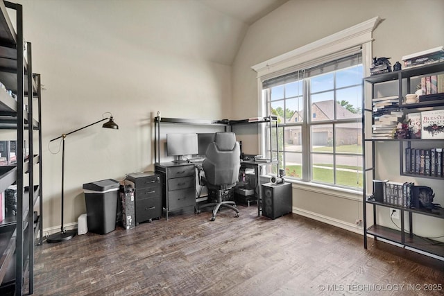 14505 E 79th St, Owasso, OK 74055 - home office with wood finished floors, plenty of natural light, and lofted ceiling