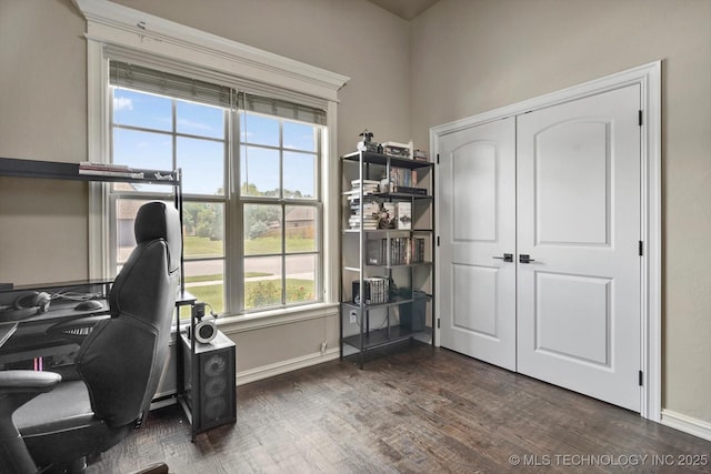 14505 E 79th St, Owasso, OK 74055 - home office with dark wood-type flooring and baseboards