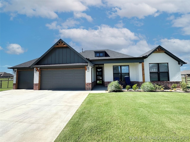 5657 E 141st Pl N, Collinsville, OK 74021 - modern inspired farmhouse with brick siding, a garage, driveway, and board and batten siding