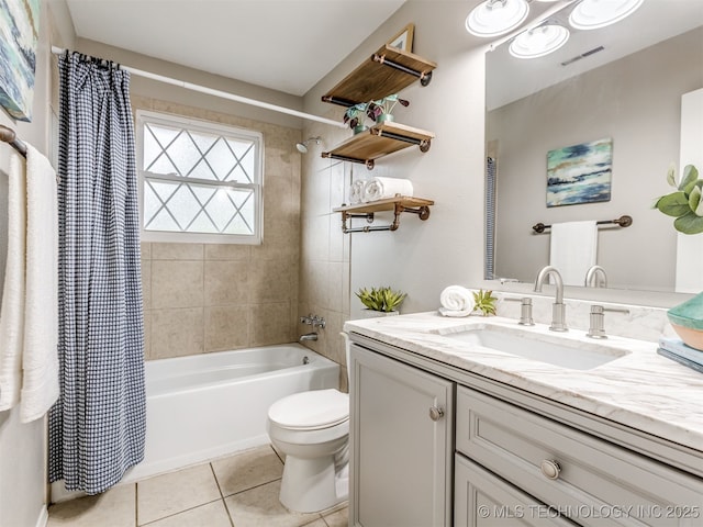 3609 Dana Dr, Bartlesville, OK 74006 - full bath featuring vanity, shower / tub combo, and tile patterned floors