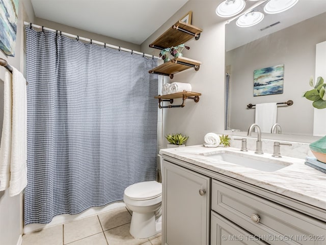 3609 Dana Dr, Bartlesville, OK 74006 - full bath with vanity, tile patterned flooring, and a shower with shower curtain