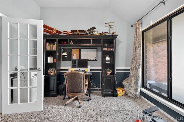 8813 E 104th Pl N, Owasso, OK 74055 - carpeted home office with lofted ceiling