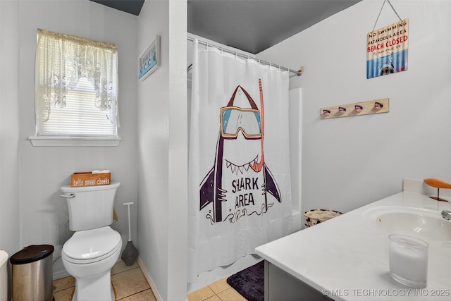 8813 E 104th Pl N, Owasso, OK 74055 - bathroom with tile patterned floors, vanity, and a shower with shower curtain