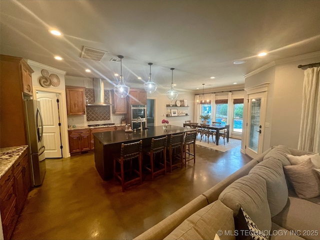 239 E 117th St S, Jenks, OK 74037 - dining room with finished concrete flooring, recessed lighting, and ornamental molding