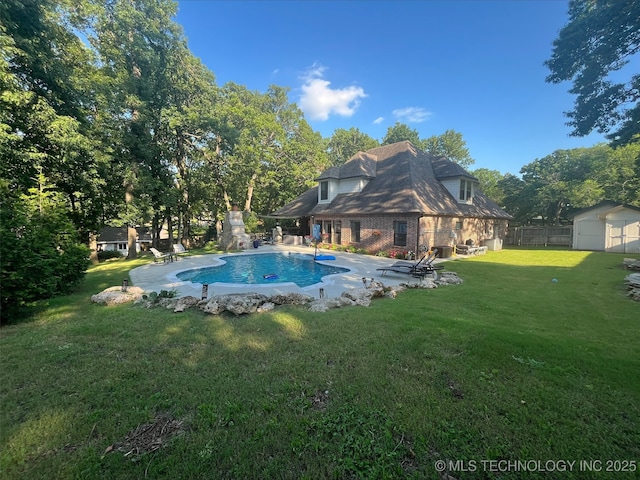 239 E 117th St S, Jenks, OK 74037 - view of pool featuring a shed and a patio area