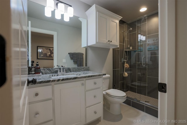 5312 E 124th Pl S, Bixby, OK 74008 - full bath with a shower stall, vanity, tile patterned floors, and recessed lighting
