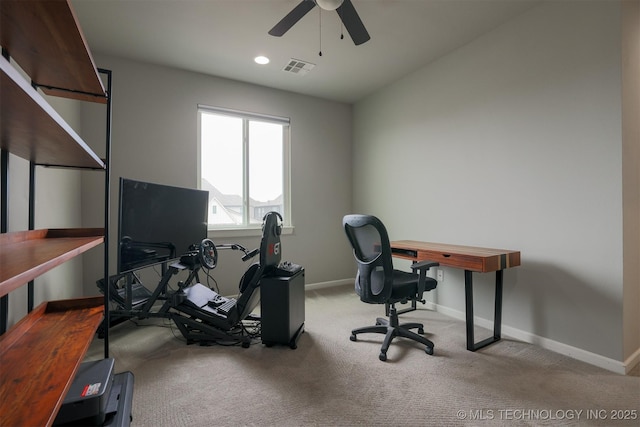 5312 E 124th Pl S, Bixby, OK 74008 - home office featuring carpet floors, ceiling fan, and recessed lighting