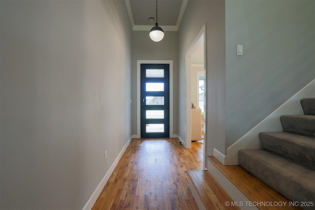 5312 E 124th Pl S, Bixby, OK 74008 - entryway with ornamental molding, light wood-style floors, and stairs